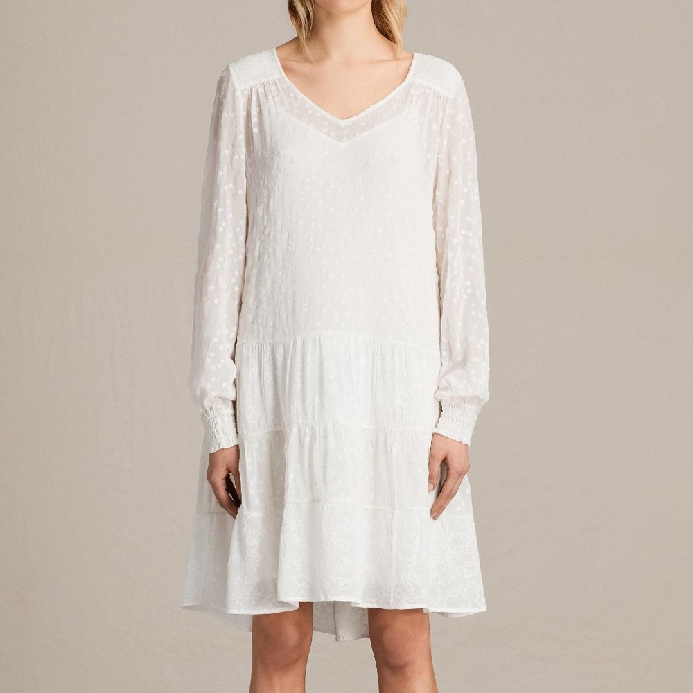 AllSaints Abelie Embroidered White Dress with Tags